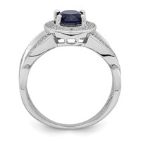 Sterling Silver Rhodium-plated Dark Blue Glass and CZ Ring view 2