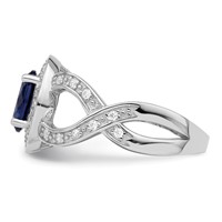 Sterling Silver Rhodium-plated Dark Blue Glass and CZ Ring view 3