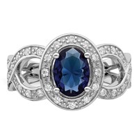 Sterling Silver Rhodium-plated Dark Blue Glass and CZ Ring view 5
