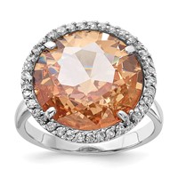Sterling Silver Polished Champagne & Clear CZ Circle Ring view 1
