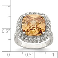 Sterling Silver Champagne & Clear Color CZ Ring view 3