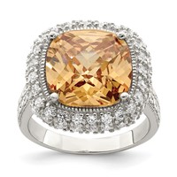 Sterling Silver Champagne & Clear Color CZ Ring view 1