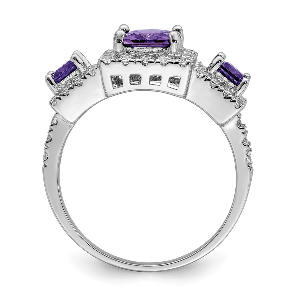 Sterling Silver Rhodium plated Purple Square CZ Ring (QR2303-7)