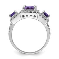 Sterling Silver Rhodium Plated Purple Square CZ Ring view 2