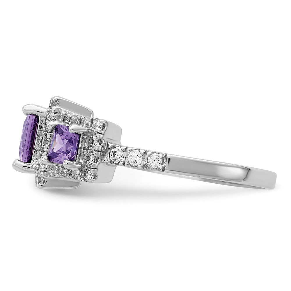 Sterling Silver Rhodium plated Purple Square CZ Ring (QR2303-7)