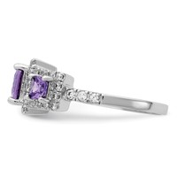 Sterling Silver Rhodium Plated Purple Square CZ Ring view 4