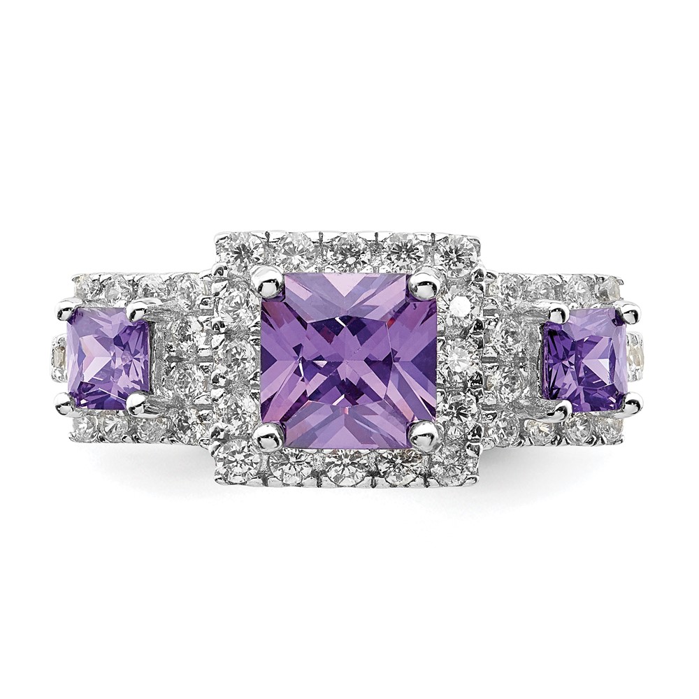 Sterling Silver Rhodium plated Purple Square CZ Ring (QR2303-7)