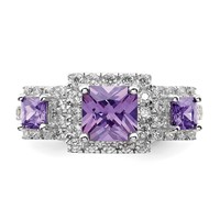 Sterling Silver Rhodium Plated Purple Square CZ Ring view 5