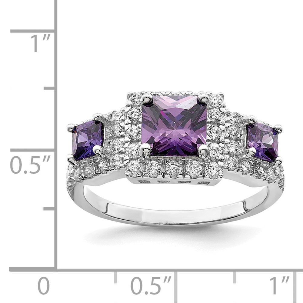 Sterling Silver Rhodium plated Purple Square CZ Ring (QR2303-7)