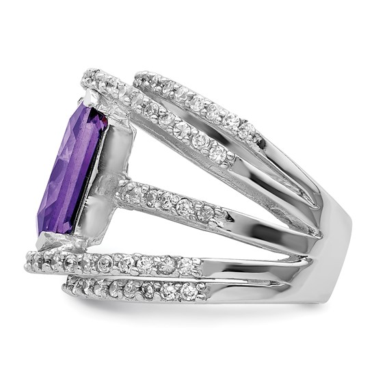Sterling Silver Rhodium-plated Purple & Clear CZ Ring