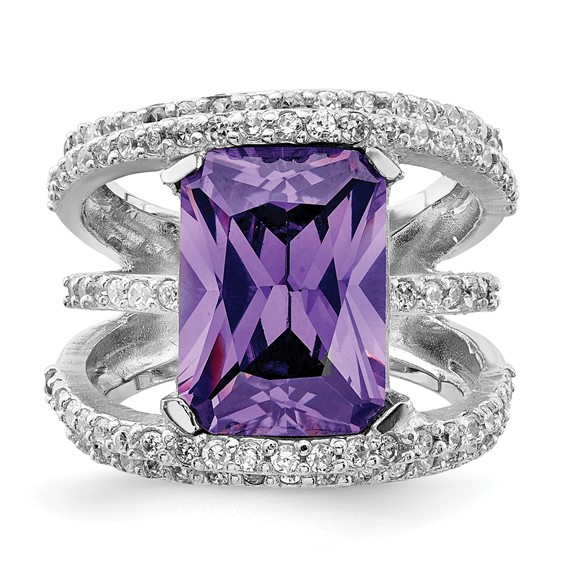 Sterling Silver Rhodium-plated Purple & Clear CZ Ring