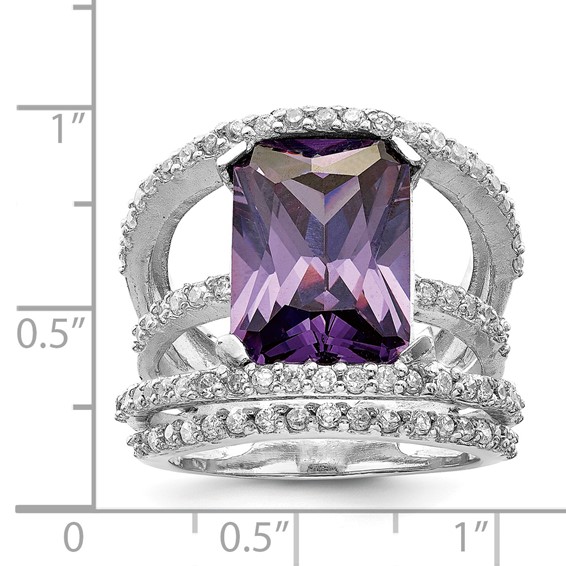 Sterling Silver Rhodium-plated Purple & Clear CZ Ring