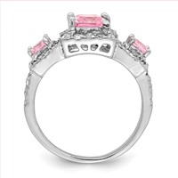 Sterling Silver Rhodium Plated Pink Square CZ Ring view 2