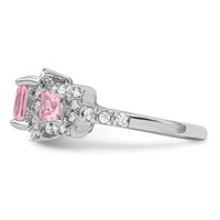 Sterling Silver Rhodium Plated Pink Square CZ Ring view 3