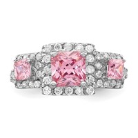 Sterling Silver Rhodium Plated Pink Square CZ Ring view 5