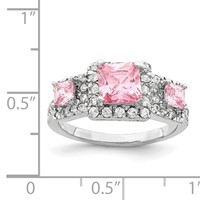 Sterling Silver Rhodium Plated Pink Square CZ Ring view 4