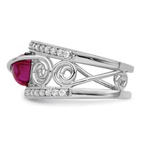 Sterling Silver Rhodium-plated Red Heart CZ & Clear CZ Ring view 4