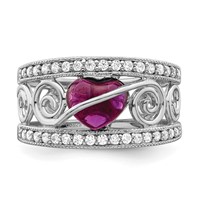 Sterling Silver Rhodium-plated Red Heart CZ & Clear CZ Ring view 5