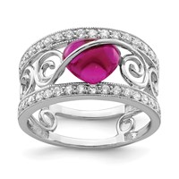 Sterling Silver Rhodium-plated Red Heart CZ & Clear CZ Ring view 1