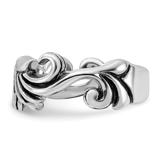 Sterling Silver Polished & Antiqued Curved Design Ring