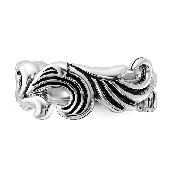 Sterling Silver Polished & Antiqued Curved Design Ring