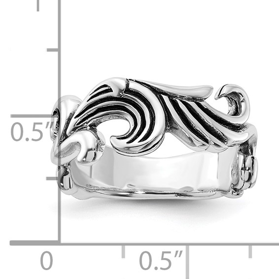 Sterling Silver Polished & Antiqued Curved Design Ring