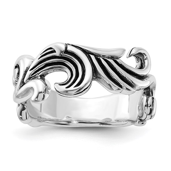 Sterling Silver Polished & Antiqued Curved Design Ring