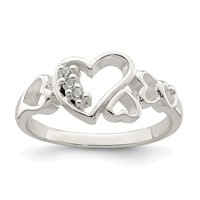 Sterling Silver CZ Heart Ring view 1