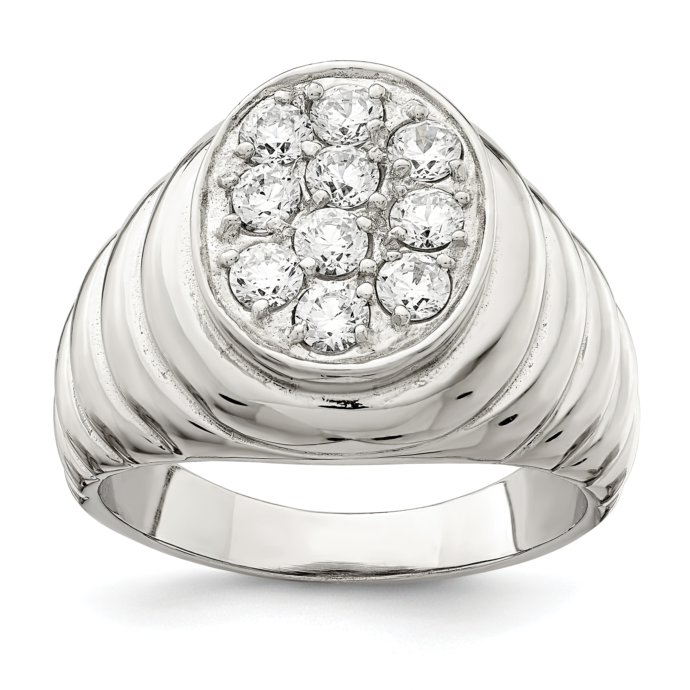 Sterling Silver Rhodium-plated Men's CZ Cluster Ring (QR2438-10)