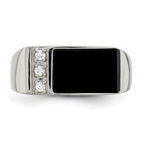 Sterling Silver Rhodium-plated Onyx & CZ Ring view 5