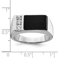 Sterling Silver Rhodium-plated Onyx & CZ Ring view 3