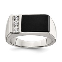 Sterling Silver Rhodium-plated Onyx & CZ Ring view 1