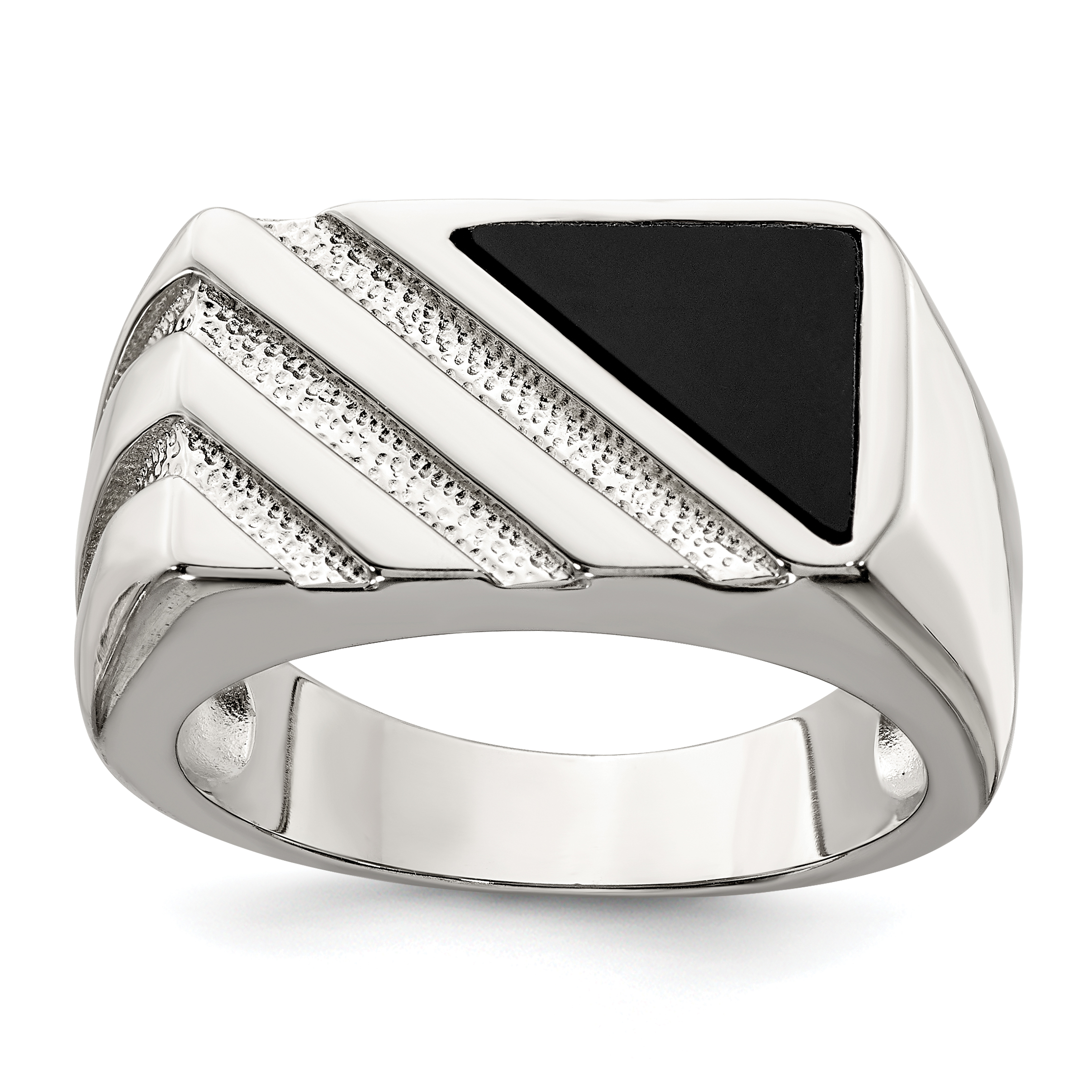 Sterling Silver Rhodium-plated Men's Onyx Ring (QR2456-9)