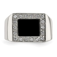 Sterling Silver Rhodium-plated Men's CZ & Onyx Ring view 5