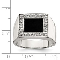 Sterling Silver Rhodium-plated Men's CZ & Onyx Ring view 3