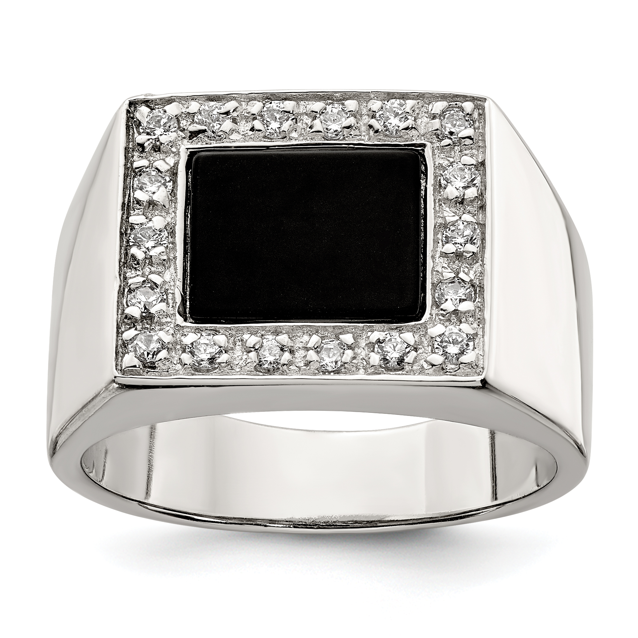 Sterling Silver Rhodium-plated Men's CZ & Onyx Ring (QR2458-10)