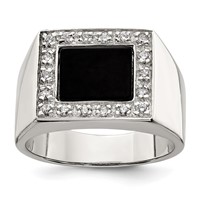 Sterling Silver Rhodium-plated Men's CZ & Onyx Ring view 1