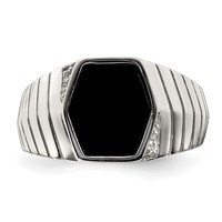 Sterling Silver Rhodium-plated Men's CZ & Onyx Ring view 5