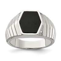 Sterling Silver Rhodium-plated Men's CZ & Onyx Ring view 1