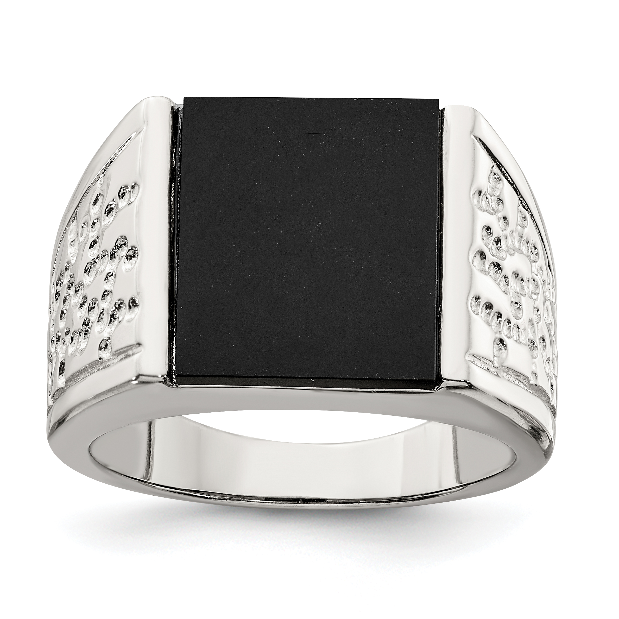 Sterling Silver Rhodium-plated Men's Onyx Ring (QR2460-10)
