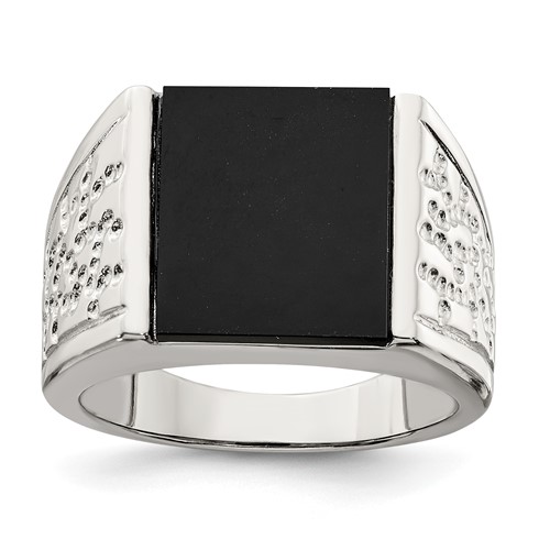 Sterling Silver Rhodium-plated Men's Onyx Ring