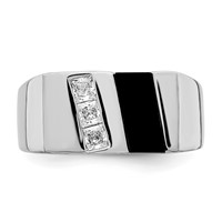 Sterling Silver Rhodium-plated Men's CZ and Onyx Ring view 5