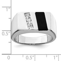 Sterling Silver Rhodium-plated Men's CZ and Onyx Ring view 3