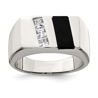 Sterling Silver Rhodium-plated Men's CZ and Onyx Ring view 1
