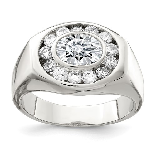Sterling Silver Rhodium-plated Men's CZ Ring