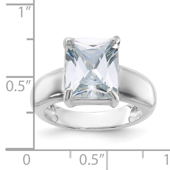 Sterling Silver Emerald Shaped CZ Ring