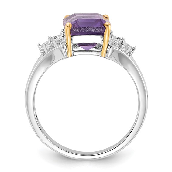 Sterling Silver & 14K Accent Amethyst and Diamond Ring