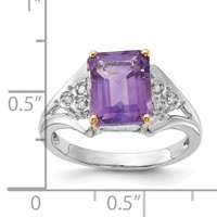 Sterling Silver & 14K Accent Amethyst and Diamond Ring view 5