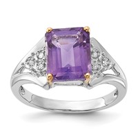 Sterling Silver & 14K Accent Amethyst and Diamond Ring view 1