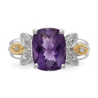 Sterling Silver & 14K Amethyst and Diamond Ring view 4